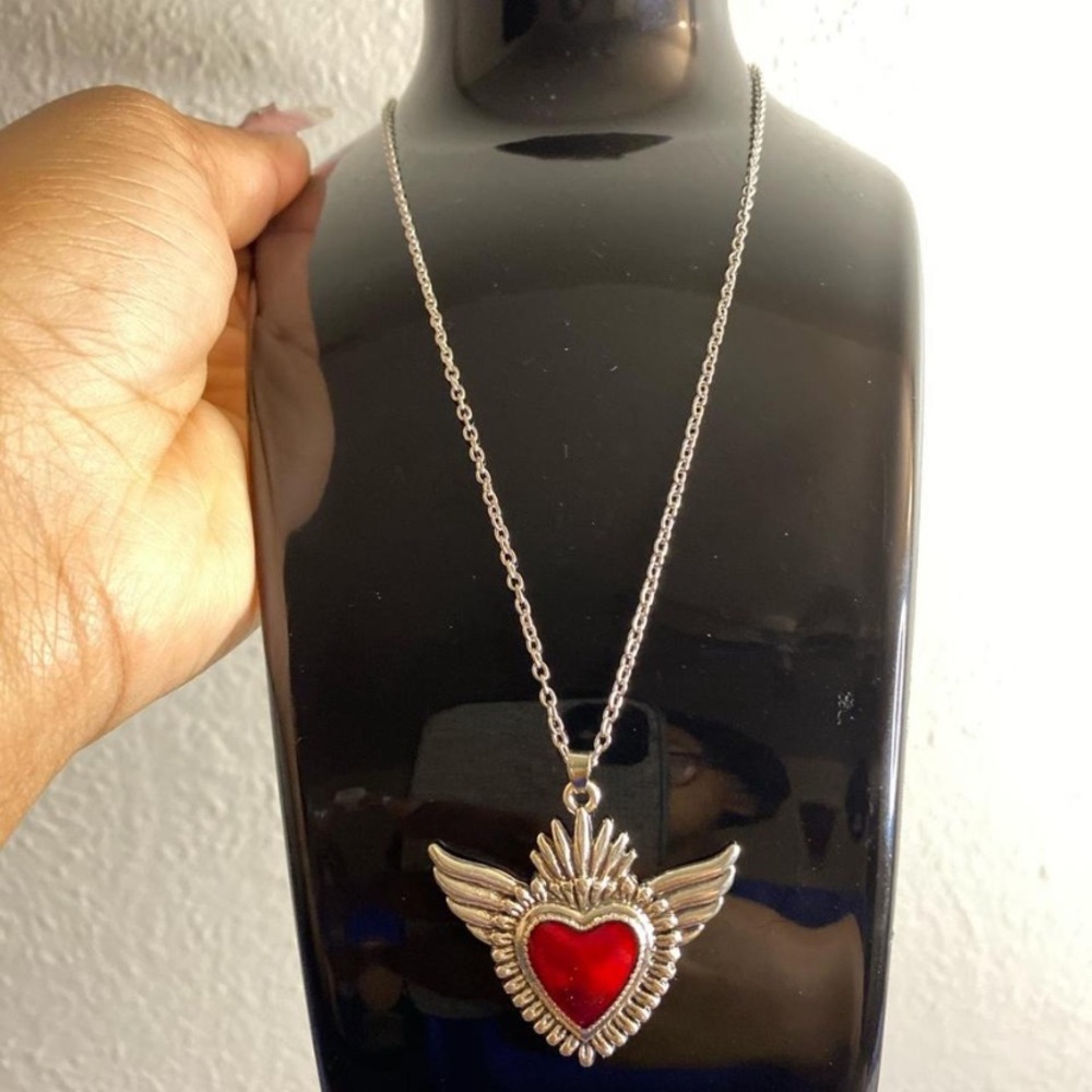 Red Heart With Wings Handmade Necklace